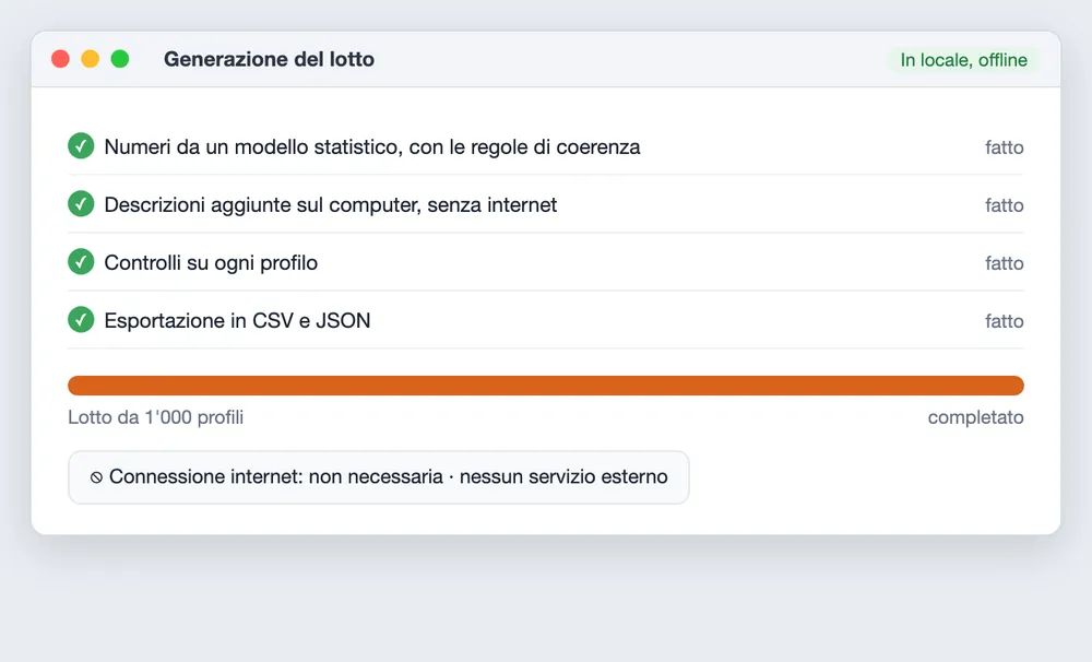 Il programma al lavoro, offline: nessun dato passa da servizi esterni.